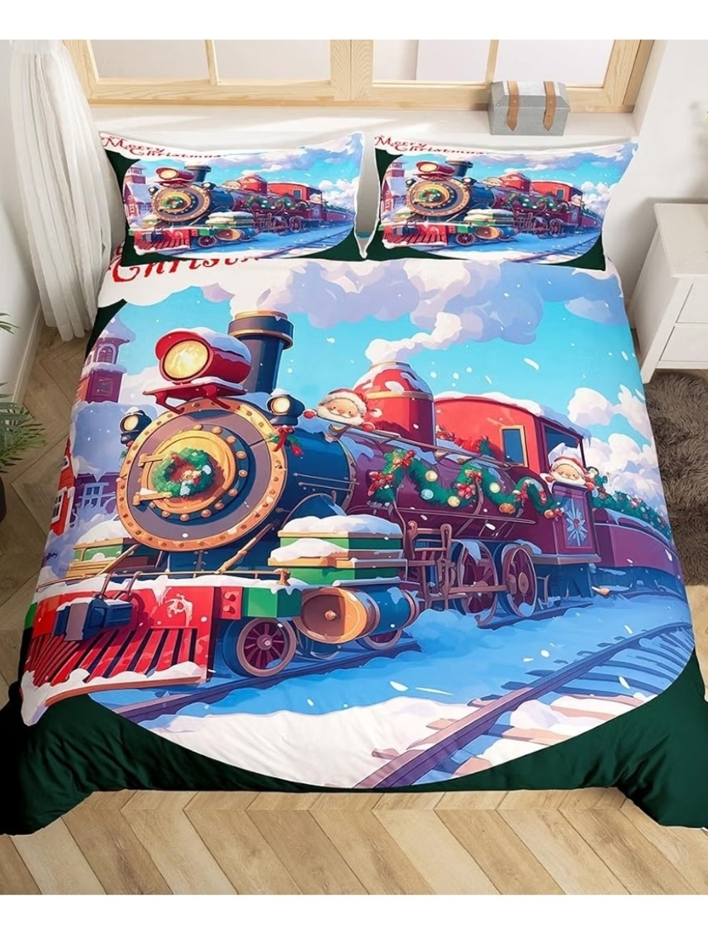 New Full Size Merry Christmad Duvet Cover Set with 2 Pillow Cases